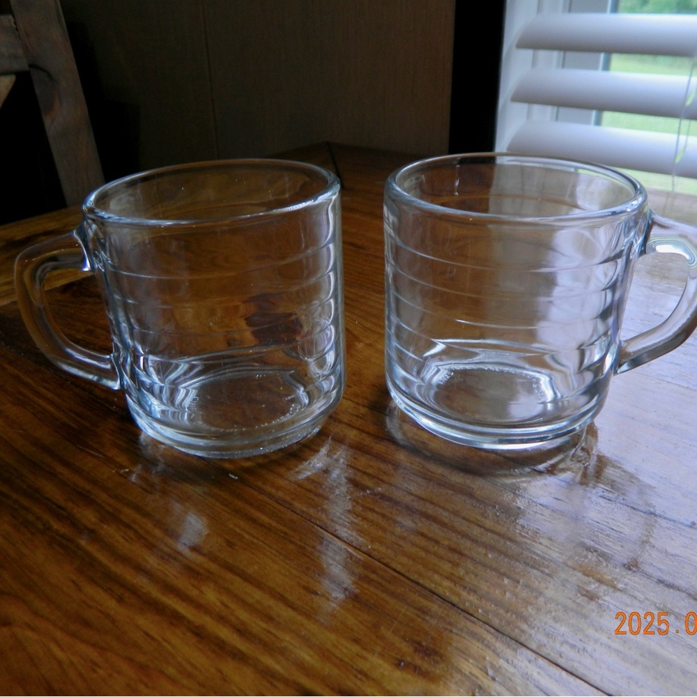 Libbey Duratuff Ribbed Glass Mugs Set of 2. Circa 60’s- 70’s.